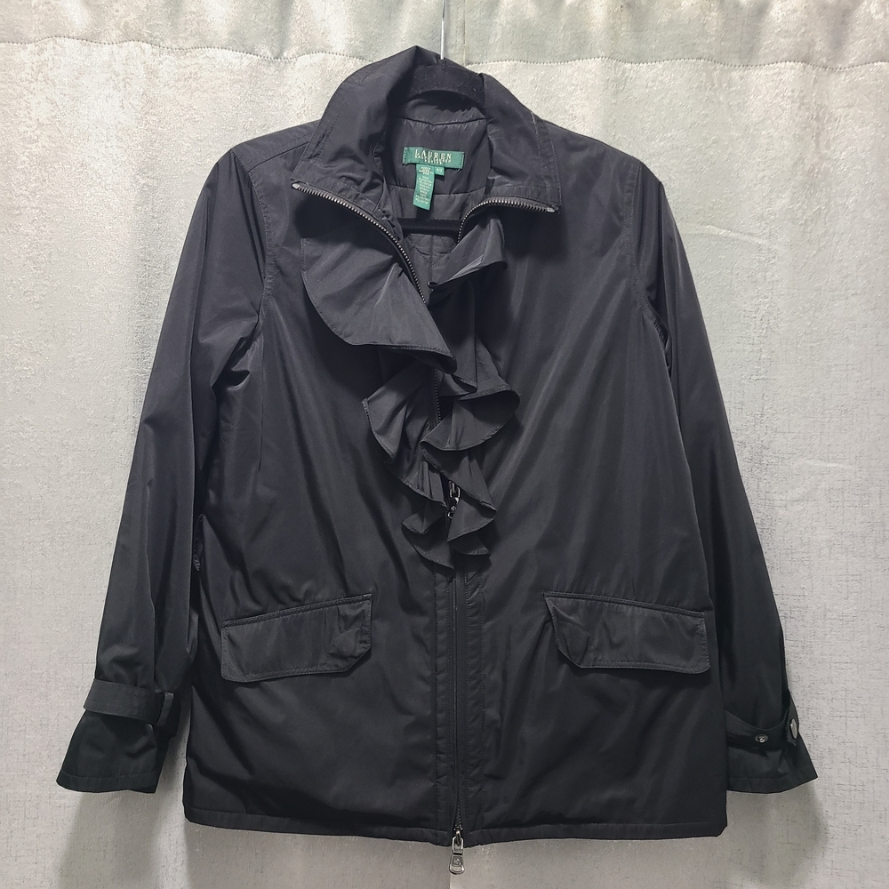 Lauren Ralph Lauren Black Ruffled‎ Trench Coat